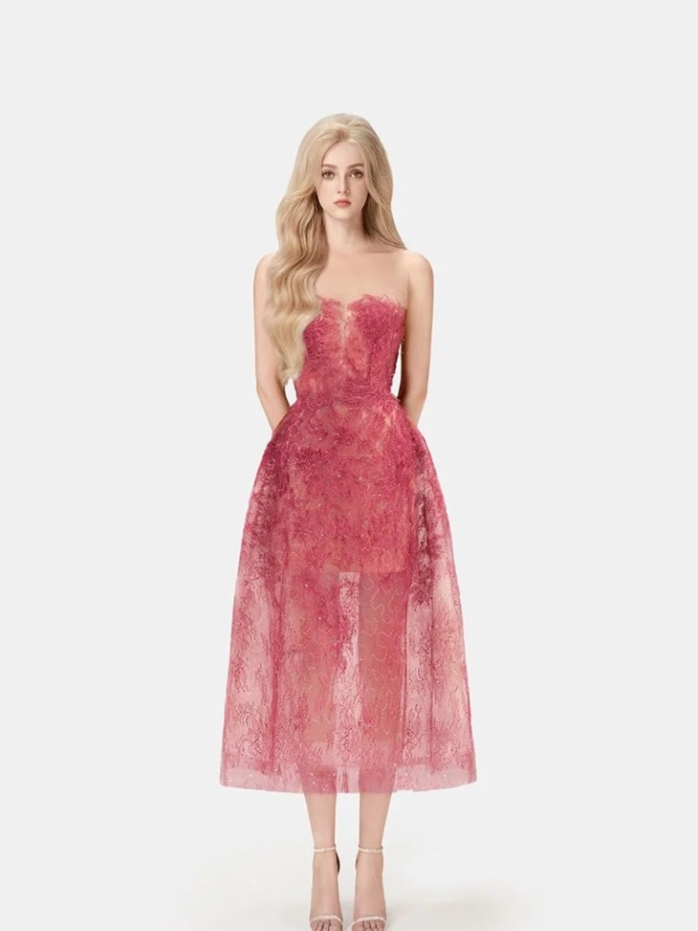 Montsand Red Beaded Lace Gown  Unworn with Tags